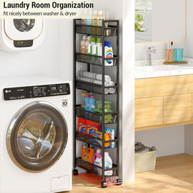 ThreeHio narrow storage cart with wheels enables easy mobility in kitchens