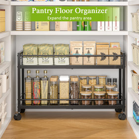 ThreeHio pantry cart on wheels moves smoothly for flexible storage.