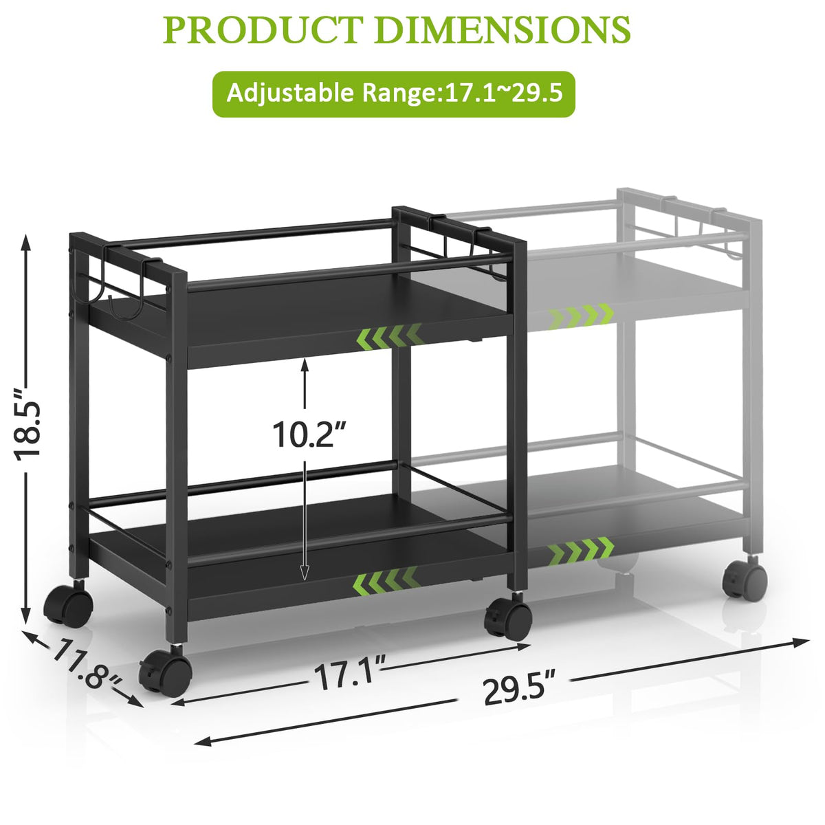 ThreeHio pantry cart expandable length adjusts to fit tight kitchen spaces.