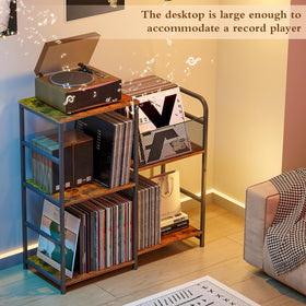ThreeHio record player stand durable MDF and metal frame close-up