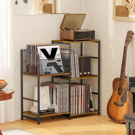 ThreeHio record player stand two-tier left side storage ready for records and decor
