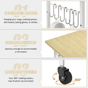 ThreeHio rolling cart with lockable wheels, ensures stable positioning in busy kitchens.