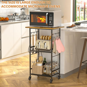 ThreeHio Rolling Kitchen Microwave Cart with six S-shaped hooks for utensil organization.