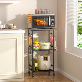 ThreeHio Rolling Kitchen Microwave Cart top view highlights compact footprint for small spaces.