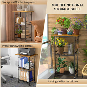 ThreeHio Rolling Kitchen Microwave Cart wood and metal construction ensures durability.