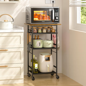 ThreeHio rolling microwave cart with four-tier shelves for compact kitchen storage.