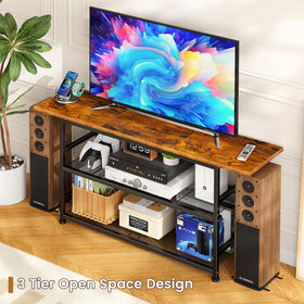 ThreeHio rustic brown media console adds warm, durable style.
