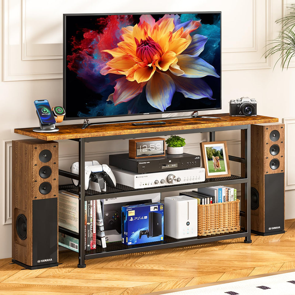 ThreeHio TV stand supports up to 55 inches for stable setup.