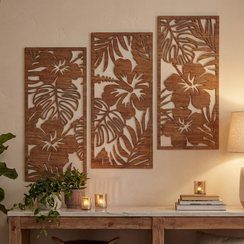 Threehoney palm leaf wall art 3D trio adds tropical charm to any room