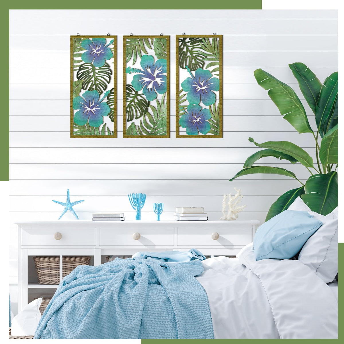 Threehoney wooden plant plaque offers versatile tropical accent for spaces