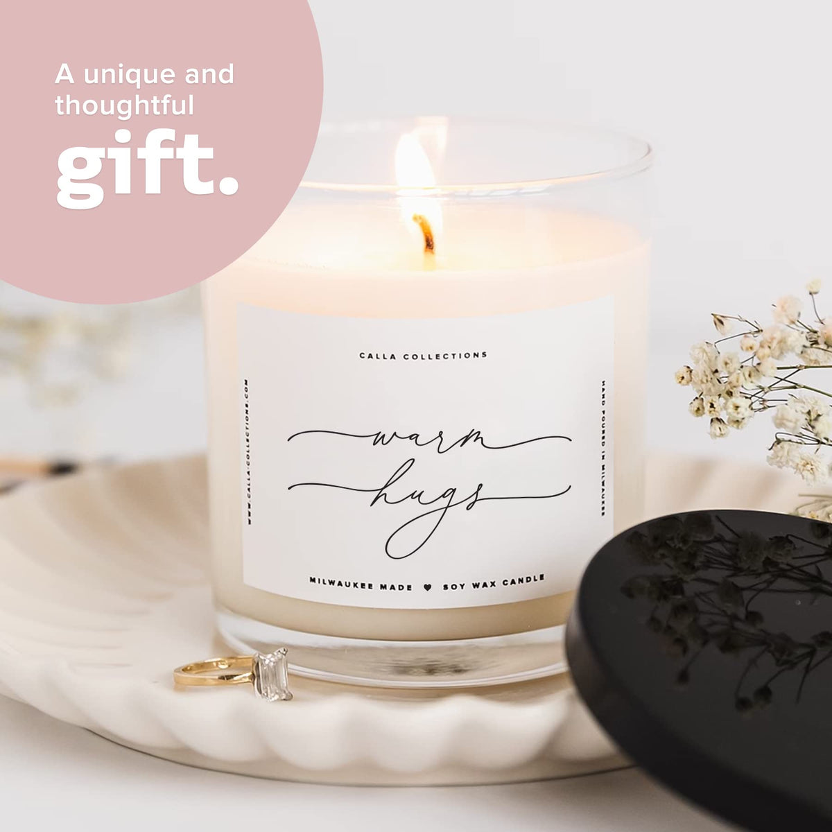 ThreeKin Warm Hugs candle scent diffusion in a living room
