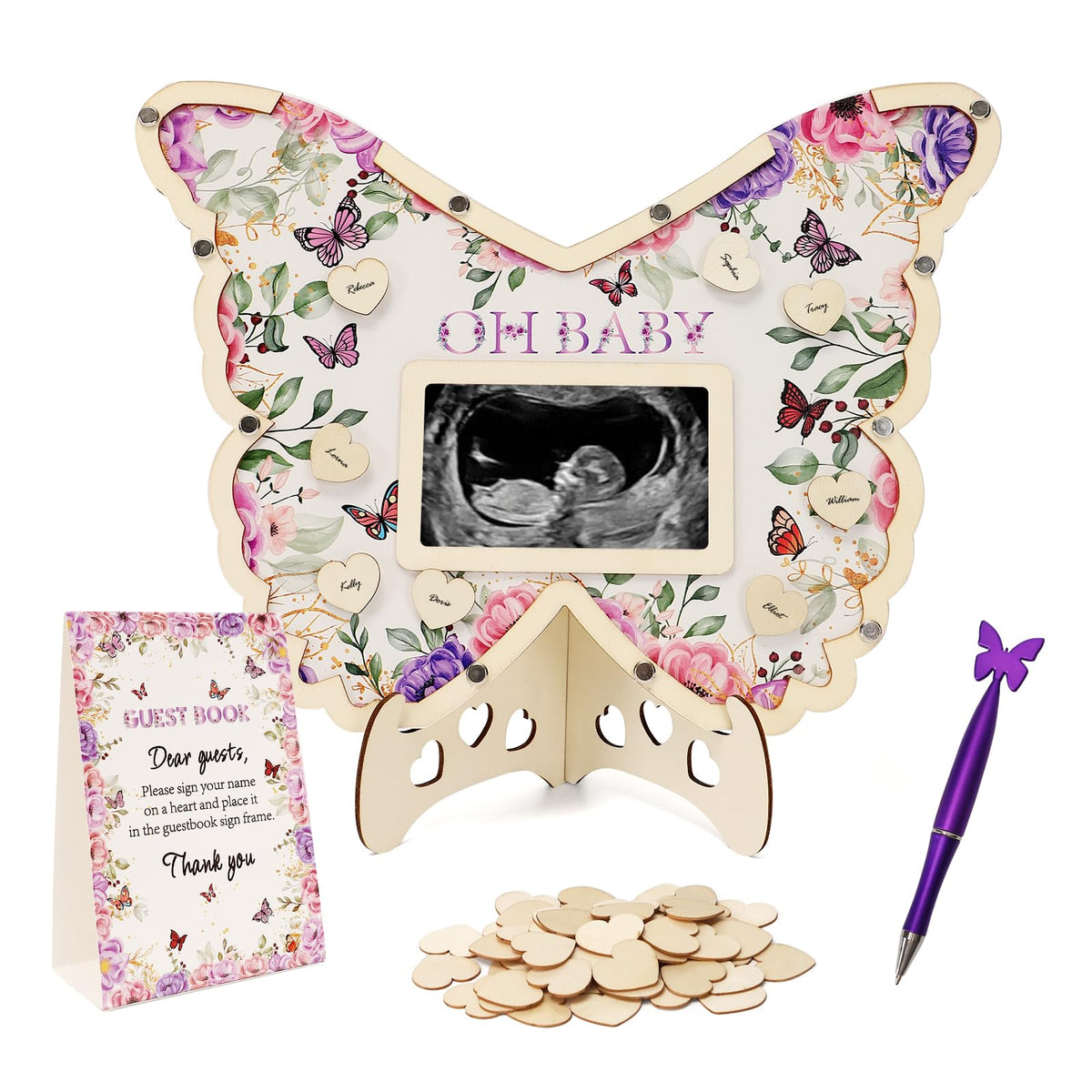 Threelf butterfly frame with display stand for keepsake baby shower photos