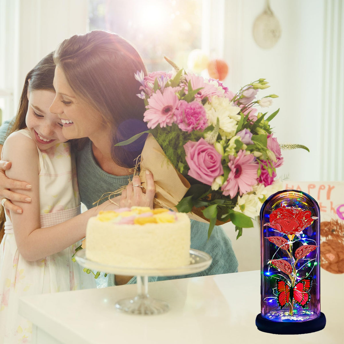 Thrjia illuminated rose dome enhances romantic gift for wife or mom