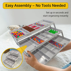 ThriveHive 3Tier Drawer Organizer office supplies arrangement enhances desk efficiency.