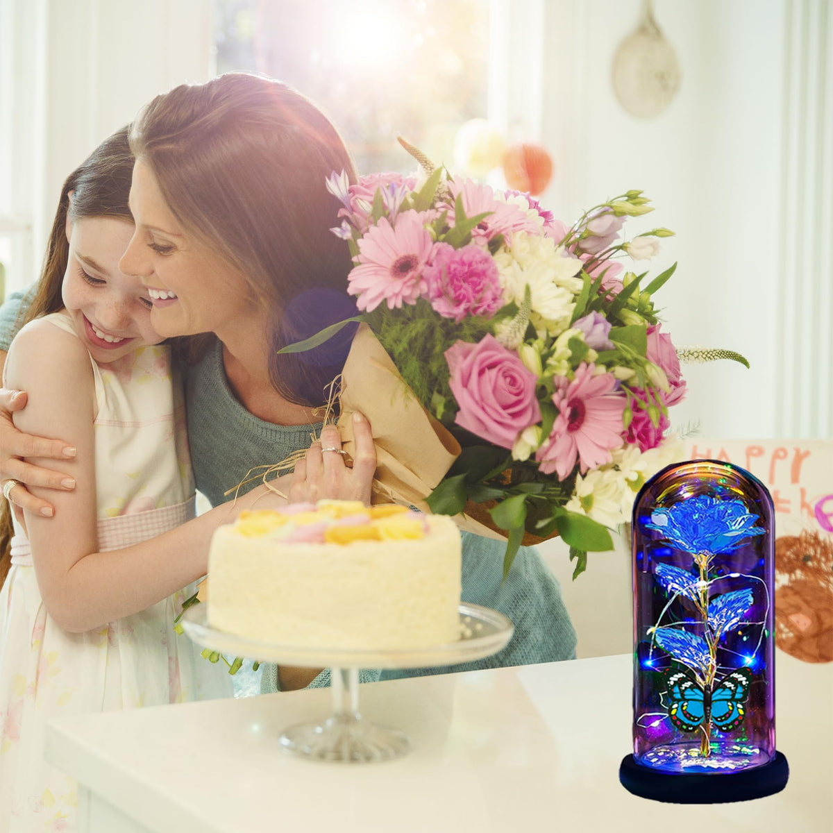 Thrjia color-changing rose light creates varying moods day or night.