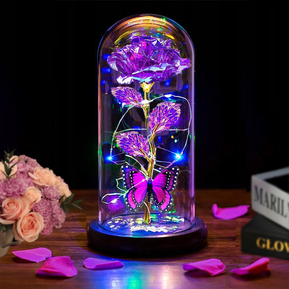 Thrjia light-up rose in glass dome for elegant home decor