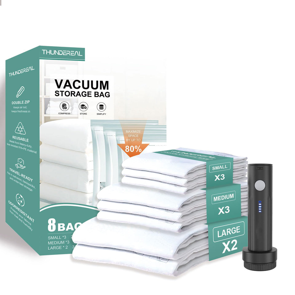 THUNDEREAL travel vacuum bags with built-in pump reduce luggage bulk for easy travel.