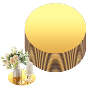 Thyle 10-inch gold acrylic round mirror enhances table centerpieces with warm reflections.