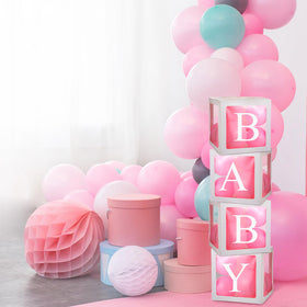 Thyle elegant baby shower decor idea with transparent boxes