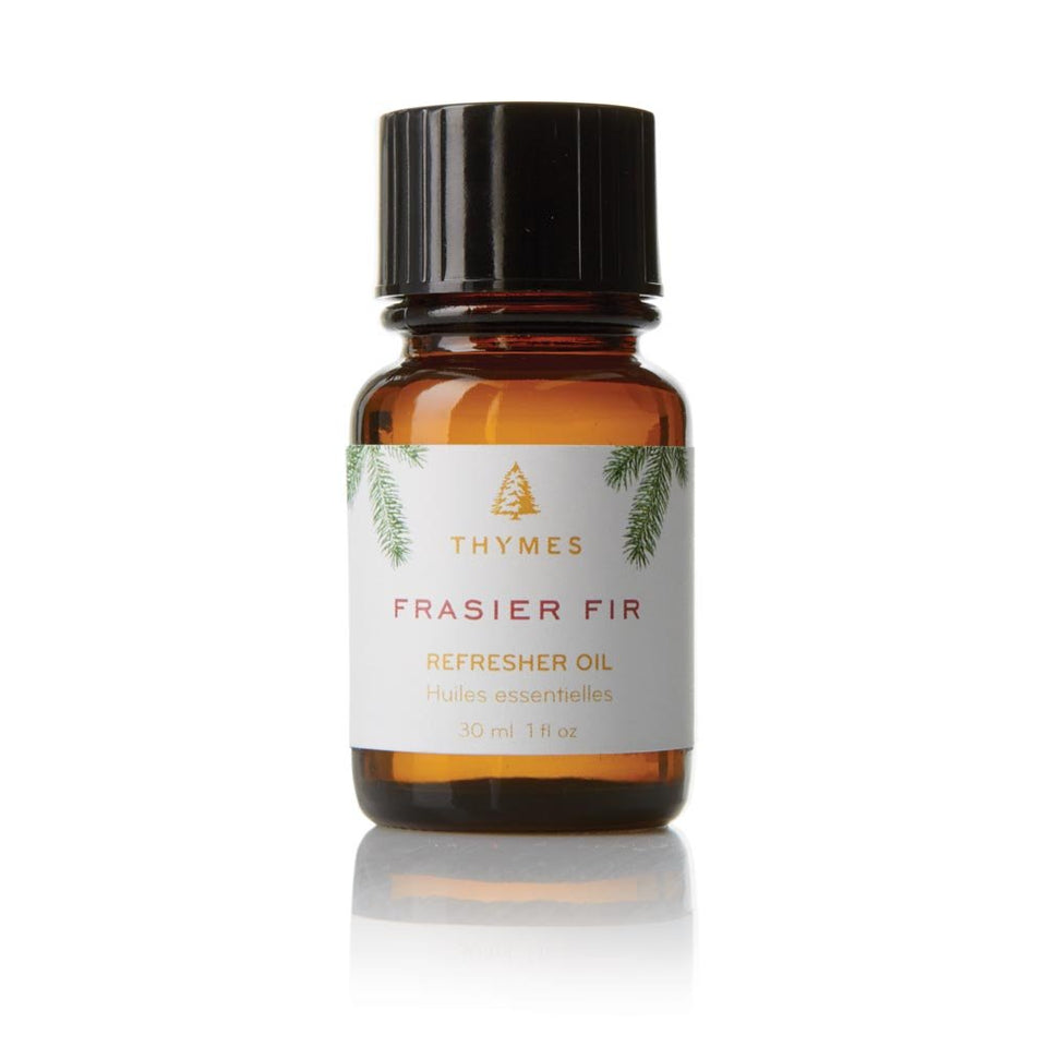 Thymes Frasier Fir Refresher Oil delivers a pine scent to refresh living spaces