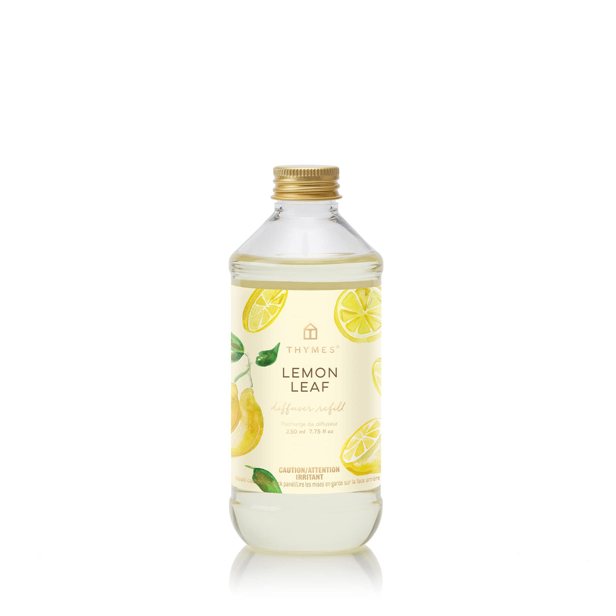 Thymes Lemon Leaf diffuser oil refill bottle for effortless fragrance renewal in living spaces.