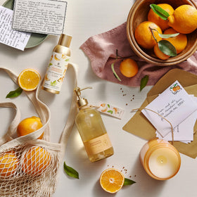 Thymes Mandarin Coriander packaging shown with premium fragrance presentation.