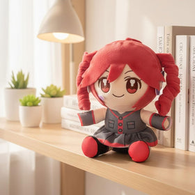 Thyubi 22cm anime plush in red-black outfit for bold shelf presence.