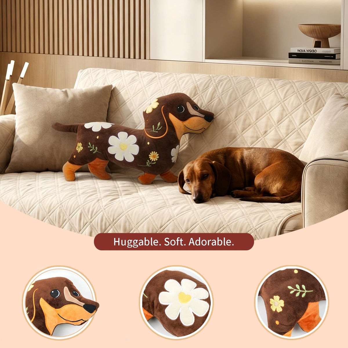 Tian Zhun dachshund pillow side view showing cuddly silhouette