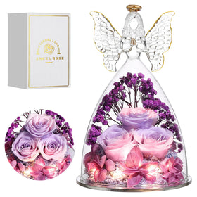 Tiaronics angel figurine with pink preserved rose inside for elegant gifting.