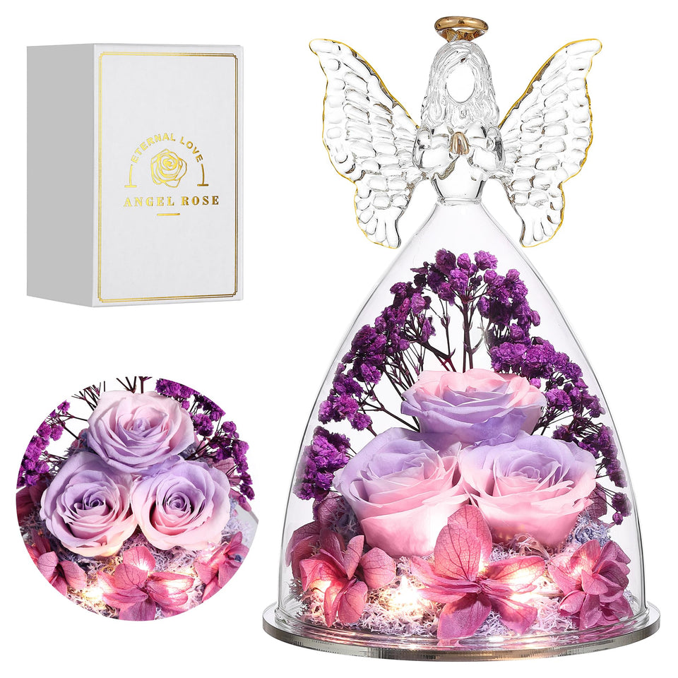 Tiaronics angel figurine with pink preserved rose inside for elegant gifting.