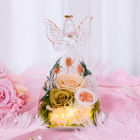 Tiaronics three-rose angel figurine showcases romantic keepsake on a shelf