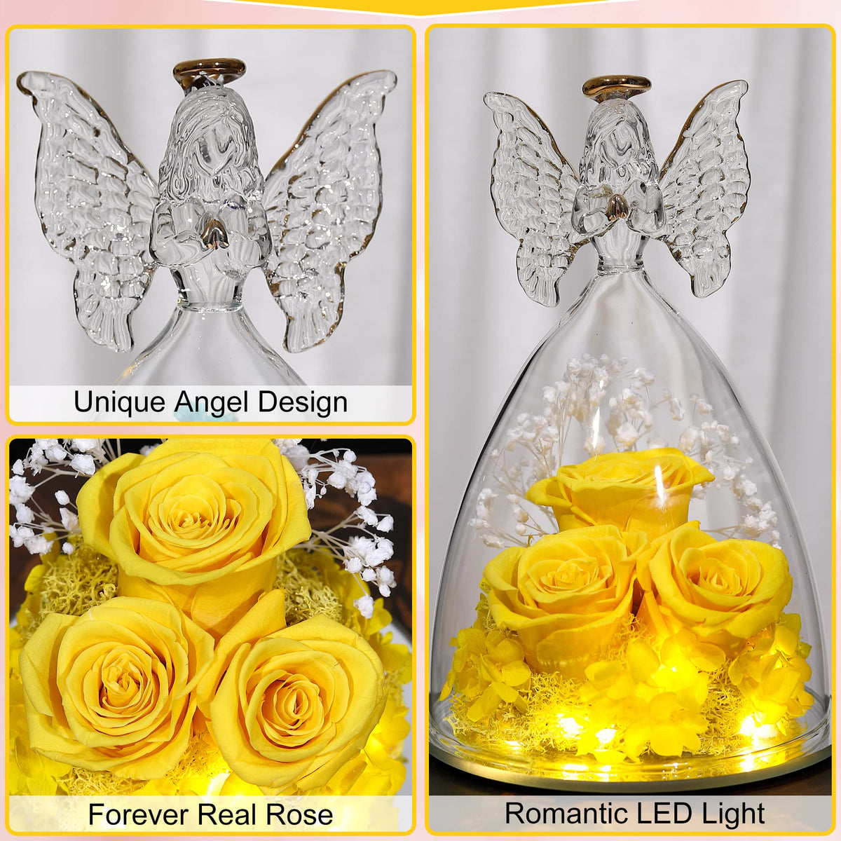 Tiaronics preserved roses inside angel, no watering required for years of display