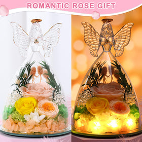 Tiaronics Champagne Austin Roses gift in glass angel—perfect for Mother's Day.