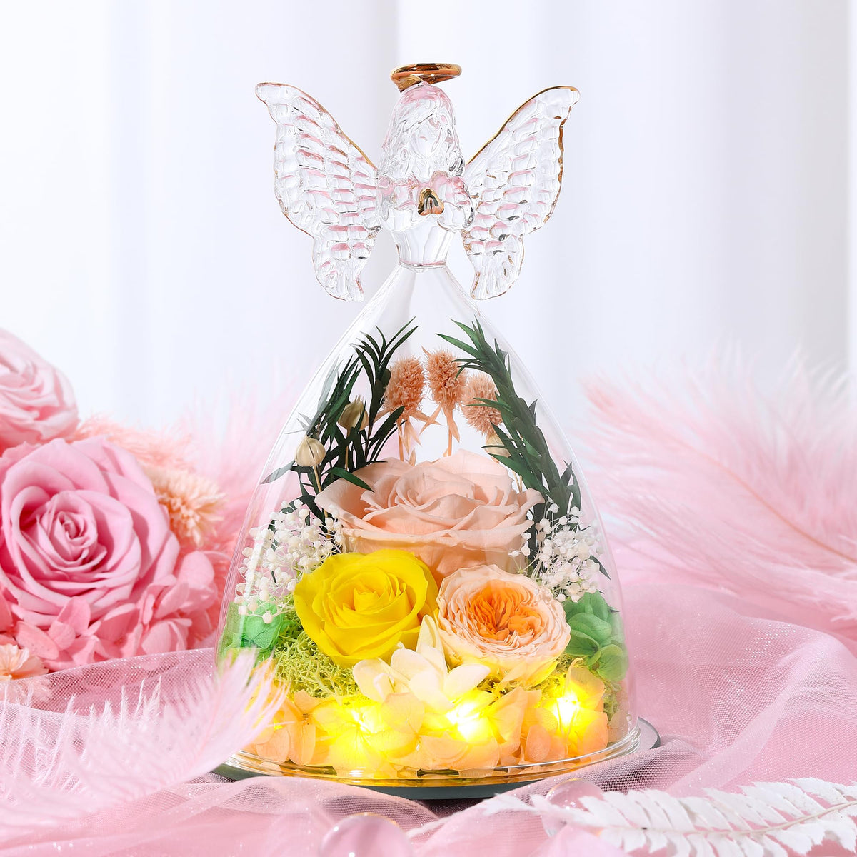 Tiaronics Christmas gift idea with preserved roses in glass figure.