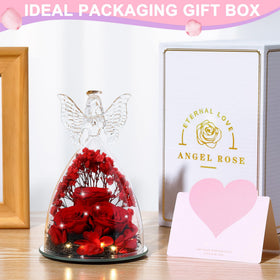 Gift-ready Tiaronics angel figurine with rose display and elegant packaging.