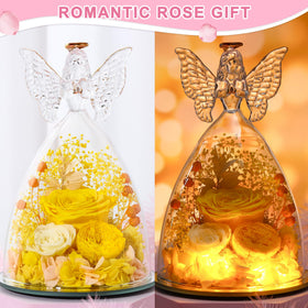 Glass angel figurine displaying three preserved roses by Tiaronics for elegant gift