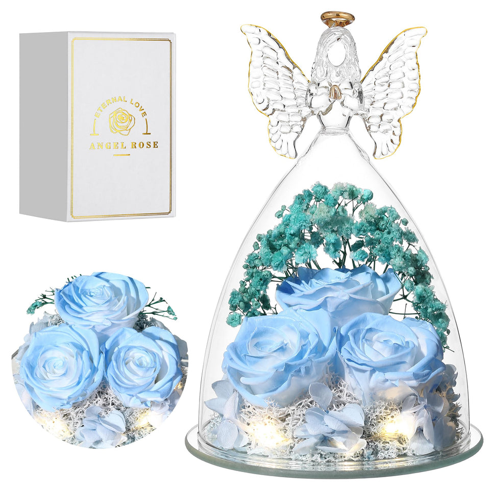 Tiaronics glass angel figurine with roses inside, a lasting keepsake for Mothers Day.