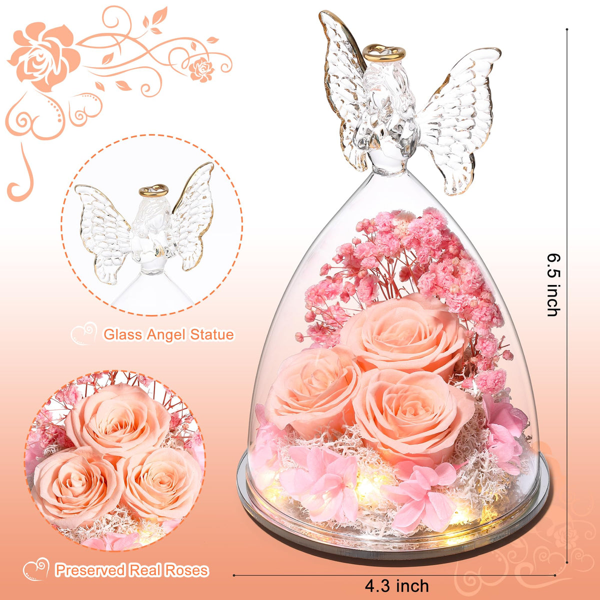 Tiaronics glass angel with rose gift showcases elegant home decor.