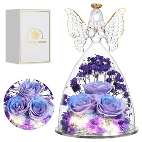 Tiaronics glass angel with rose inside visualizes a timeless keepsake for her.