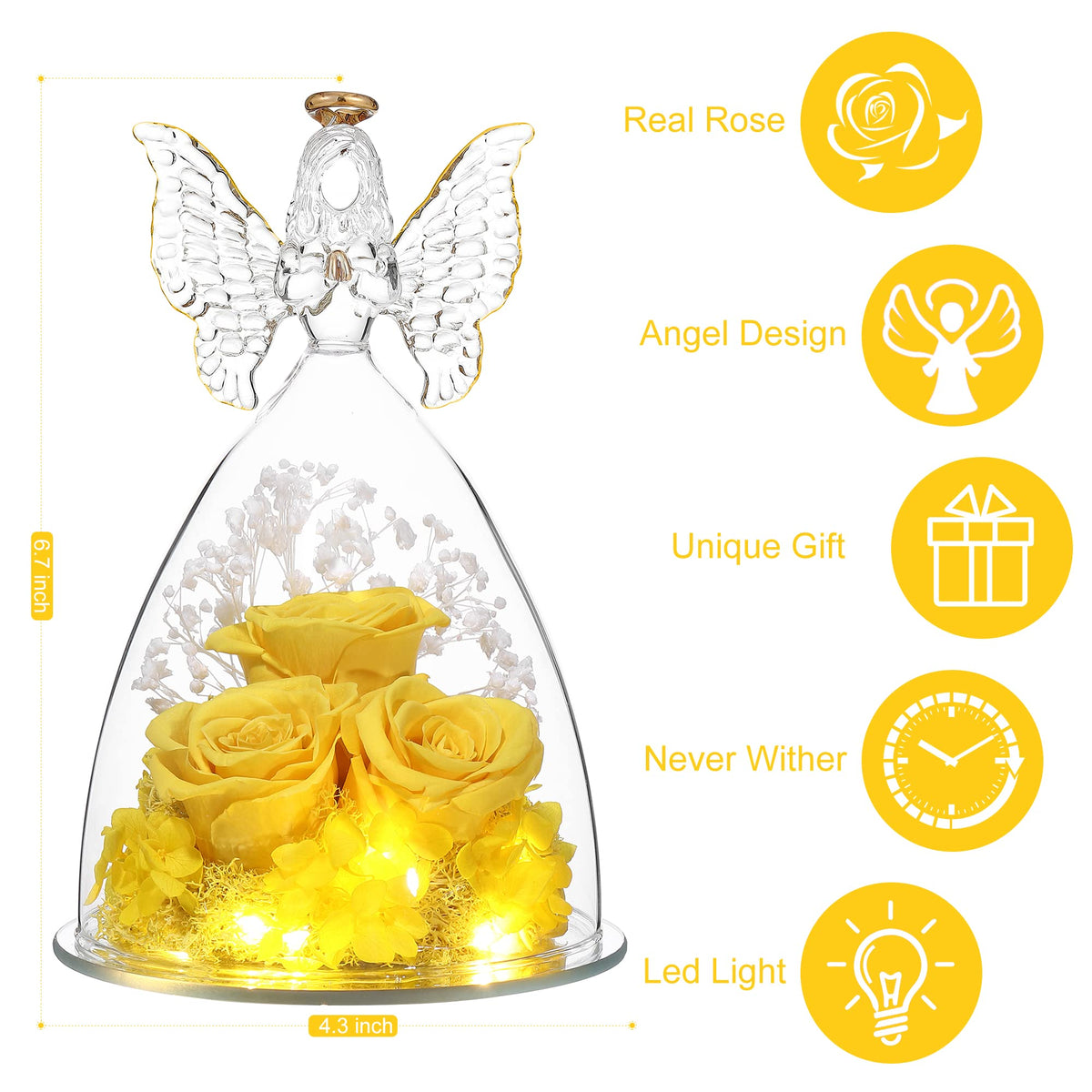 Tiaronics Angel Figurine with three roses, ideal gift for mom, wife, or girlfriend