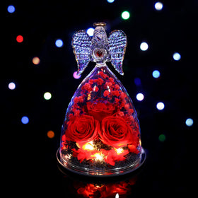 Tiaronics handcrafted glass angel figurine complements the rose for elegant décor.
