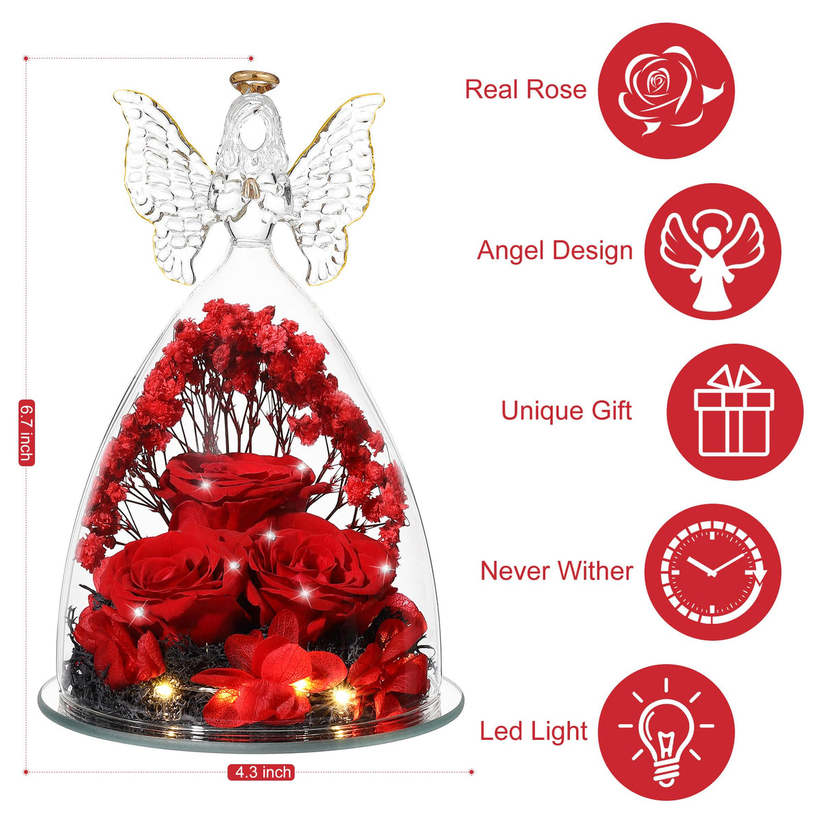 Mother's Day gift idea: Tiaronics rose angel display in crystal red.