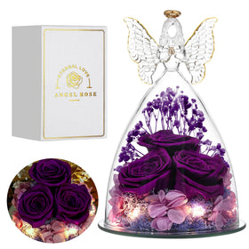 Tiaronics Mothers Day rose angel figurine, timeless keepsake with three preserved roses.