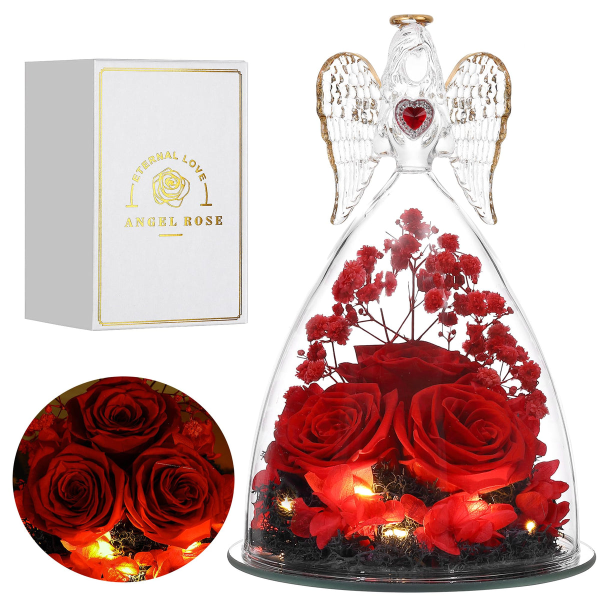 Tiaronics Mother's Day rose angel figurine with real rose inside for a lasting keepsake.
