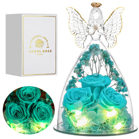 Tiaronics Mothers Day rose gift presented in a glass angel figurine, a memorable keepsake.