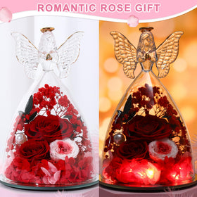Tiaronics preserved real rose in angel display adds elegance to home decor.