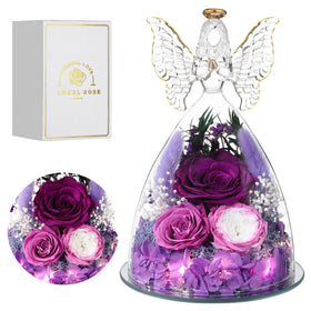 Tiaronics preserved rose inside a glass angel figurine for timeless display.
