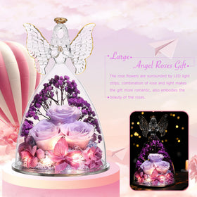 Tiaronics preserved rose inside angel gift close-up shows longevity and beauty.