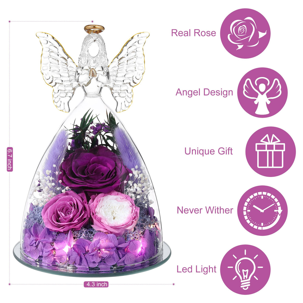 Tiaronics preserved rose angel gift suits Mother’s Day, Christmas, and love celebrations.