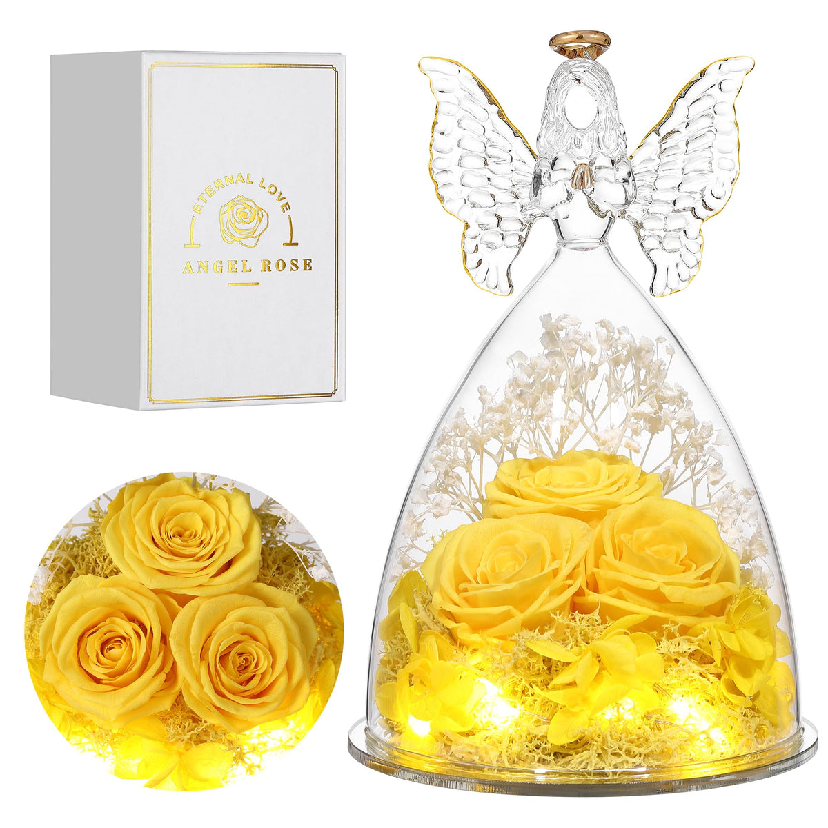 Tiaronics preserved rose in glass angel figurine, long-lasting keepsake for Mother's Day